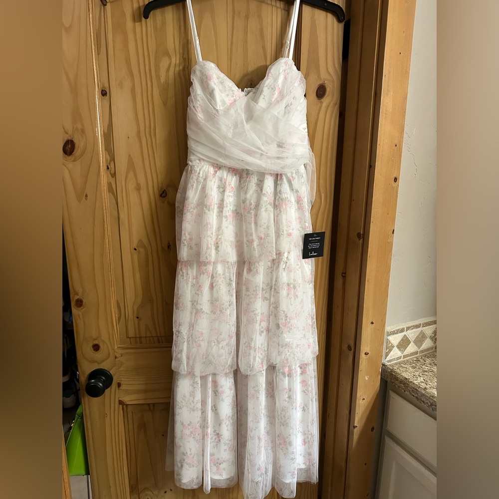 Lulu's White and Pink Layered Floral Dress